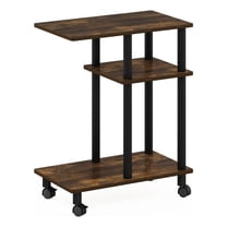 Furinno Turn-N-Tube U Shape Sofa Side Table with Casters in Amber Pine/Black