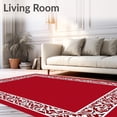 thumbnail image 2 of ODIKA 5'x7' Machine Washable Non-Slip Area Rug, Botanical Accented by Subtle Scrollwork and Contemporary Trim High Traffic Rug with Pad, Red, 588928, 2 of 8