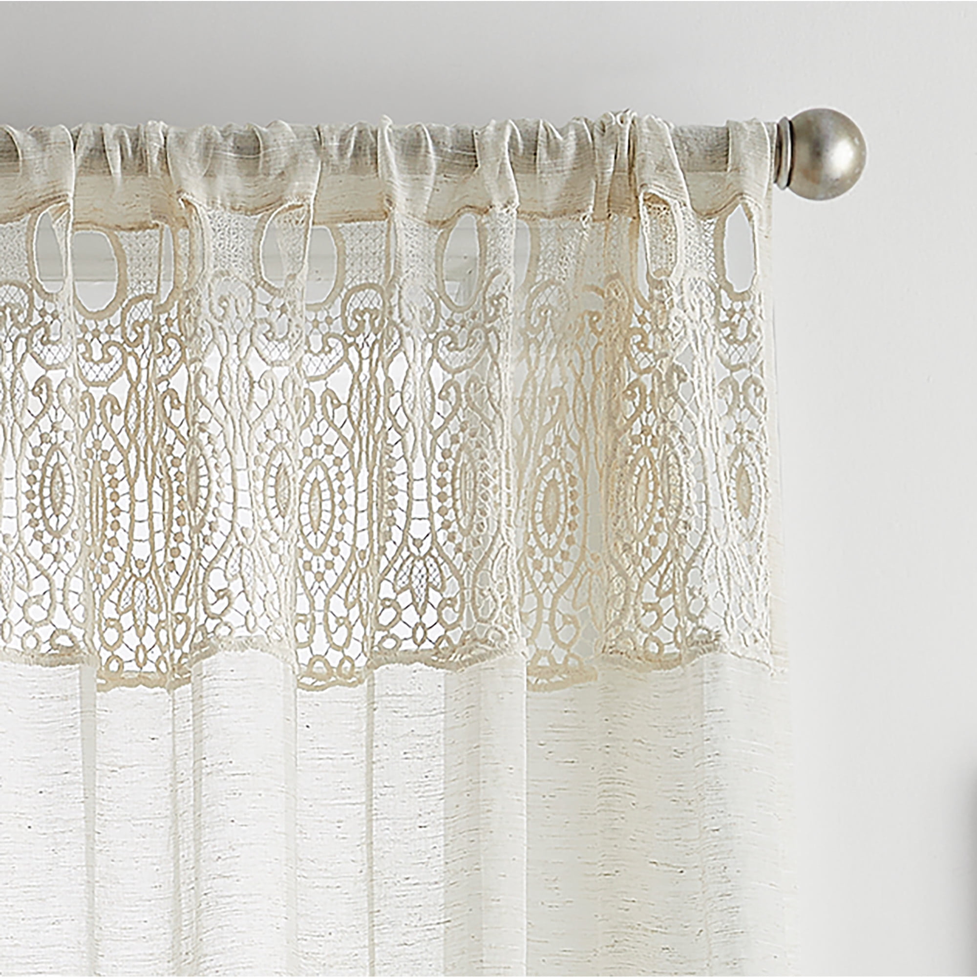 Martha Stewart Piece Macrame Curtain Panel Pair, Linen, Pole Top, Light Filtering, Indoor, Adult, 2 Piece Set, 50" x 84"