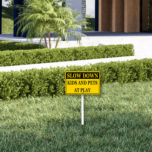 Kurmntregon Slow Down Kids And Pets At Play Yard Sign With Stake Caution Neighborhood Aluminum Outdoor Lawn Roads Street Business Porch Farmhouse Ranch Farm Courtyard Traffic 8x12inch