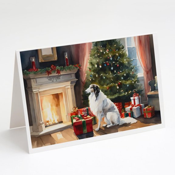 Borzoi Cozy Christmas Greeting Cards Pack of 8 7 in x 5 in