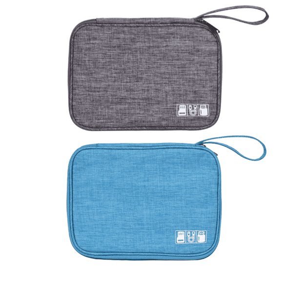 2PCS Makeup Brush And Lipstick Storage Bag Set Grey And Lake Blue Travel Pouch