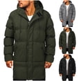 thumbnail image 1 of Blekii Men's Long Puffer Coat, Solid Color Hooded Winter Jacket, Quilted Splicing Design Parka, Warm Thick Outerwear for Extreme Cold, Insulated Daily Winter Coat, Reliable, 1 of 10