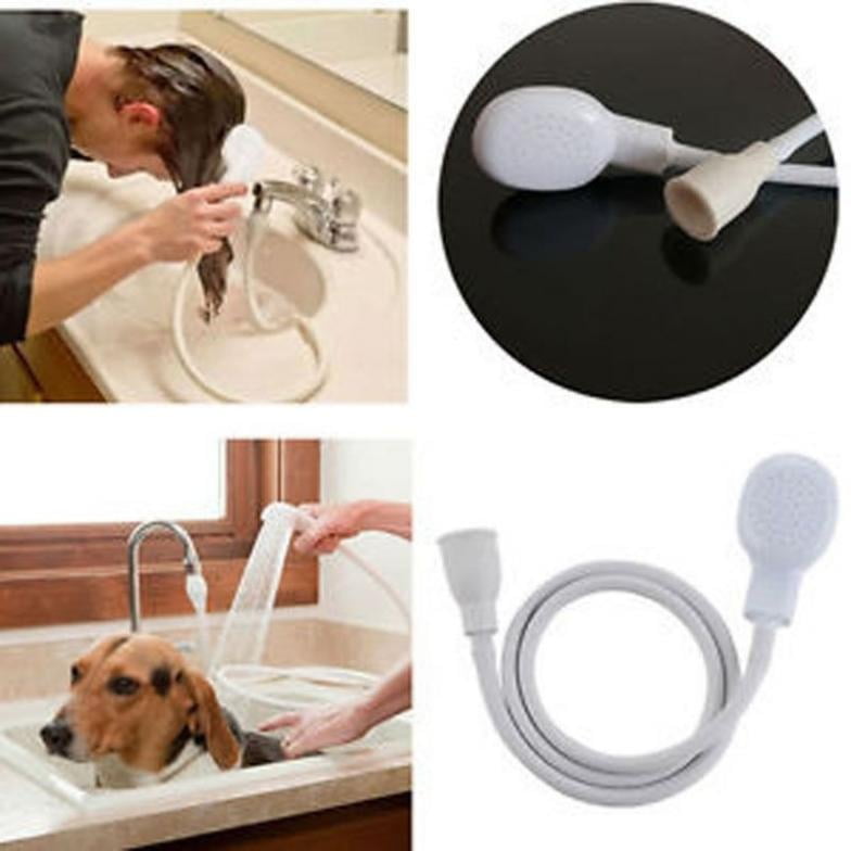 Single or Double Tap Bath Sink Shower Head Hose Spray Push On Bath Tub Sink Faucet Attachment Washing Hair Hairdresser for Dogs Cats Single Tap Gegong Pet Shower Head 