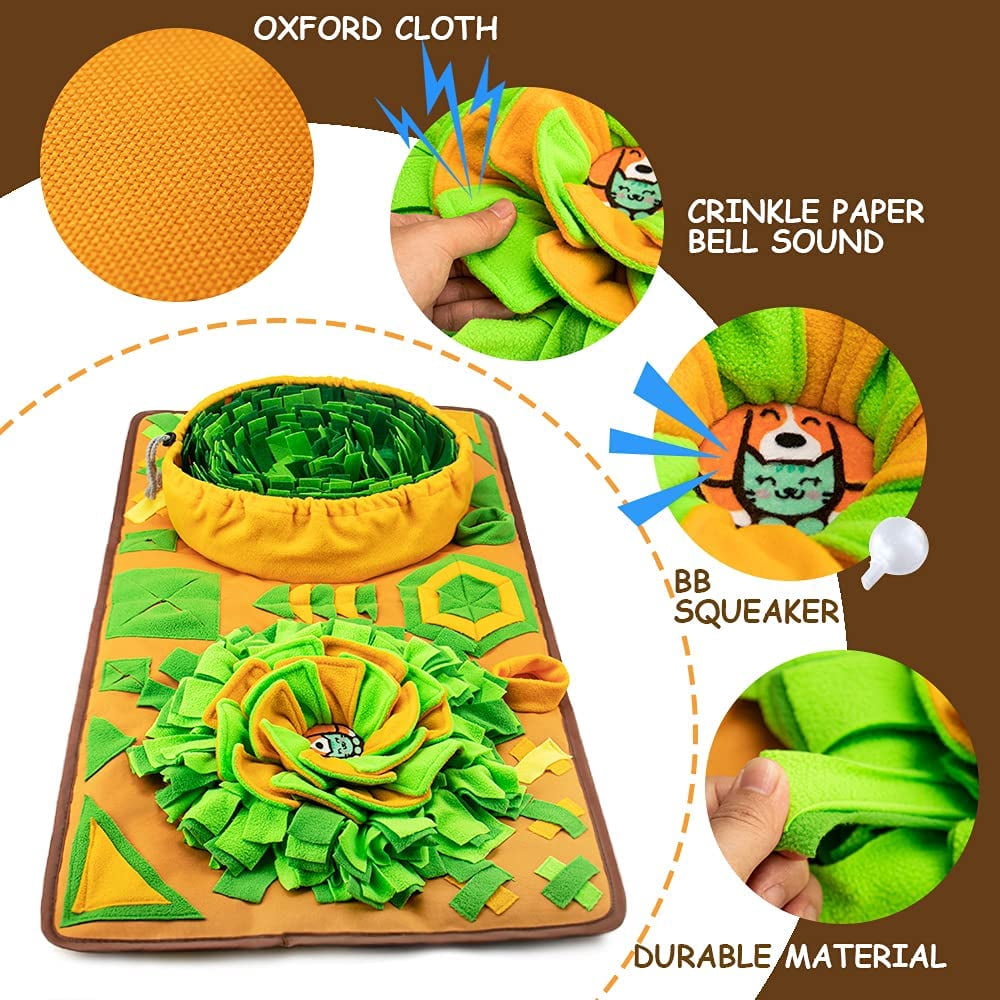 Large Dog Snuffle Mat, Interactive Feeding Mat, 34.6 in x 19.6 in, Squeaker and Crinkle Paper, Non-Slip, Easy to Clean