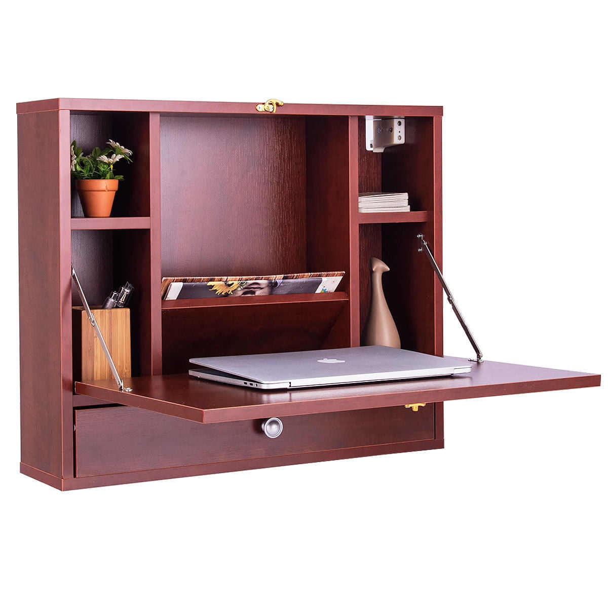 Ghp 23 5 X20 Brown Mdf Durable Multi Functional Foldable Wall Mount Laptop Desk