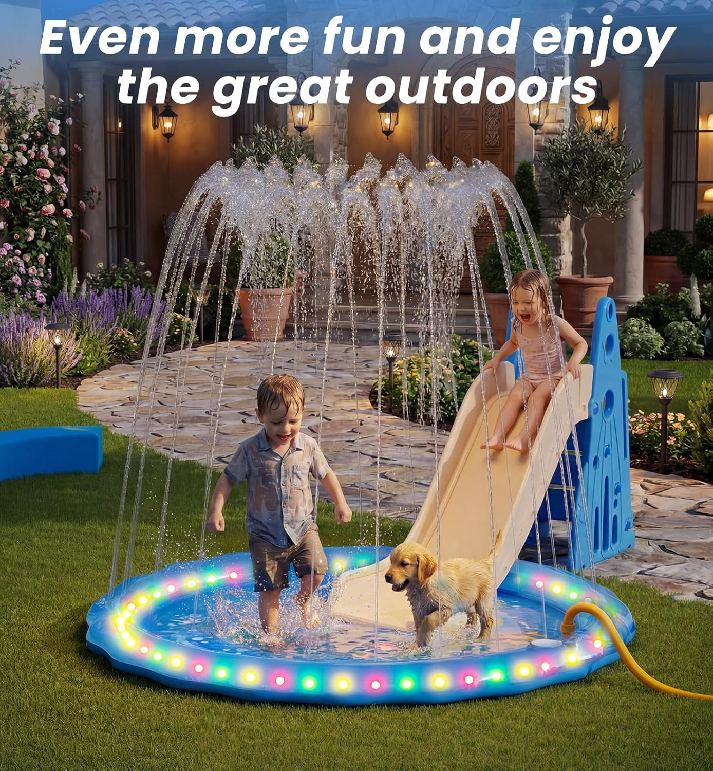 LED Glowing Splash Pad Sprinkler for Kids & Dogs, 60" Non-Slip Outdoor Water Toys Toddler Sprinkler Pool Splash Pad/Play Mat,LED Light Boys Girls Yard Sprinkler Pool for Age 3 4 5 6 7 8 9