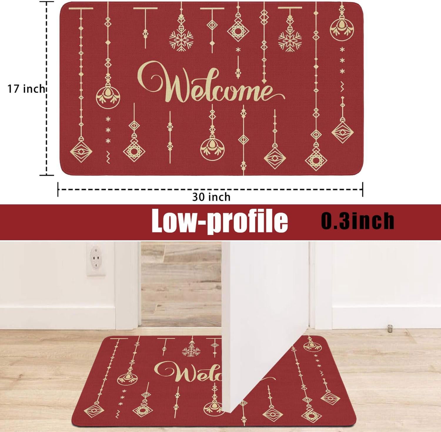Invuni Christmas Welcome Door Mat Indoor & Outdoor Front Entrance Doormat Linen Rug Heavy Rubber Backing for Non Slip Home Decor, 30" X 17"