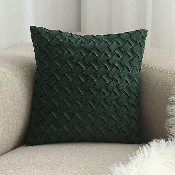 Xiao Hua Funda de cojín decorativa con diseño de tejido de canasta, de ante súper suave, cuadrada y lisa, para sofá o coche (verde oscuro, 45,7 x 45,7 cm)