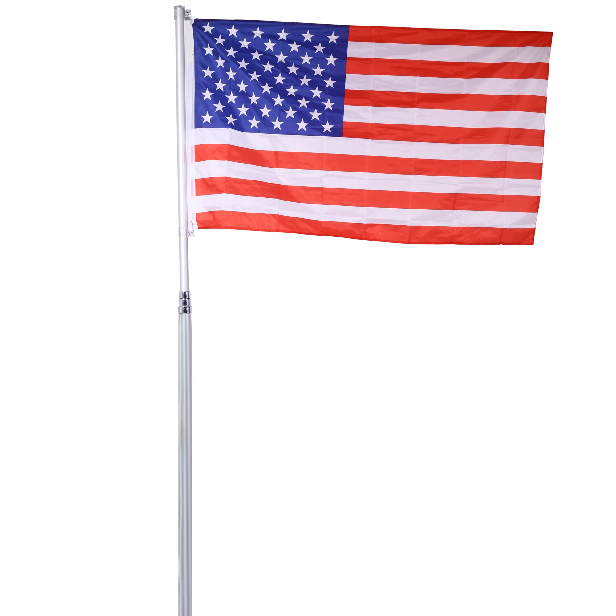 16FT Telescoping Flag Pole with 3x5 Polyester American Flag and Golden Ball,Outdoor Inground Flag Poles Extra Thick Heavy Duty Aluminum Flagpole