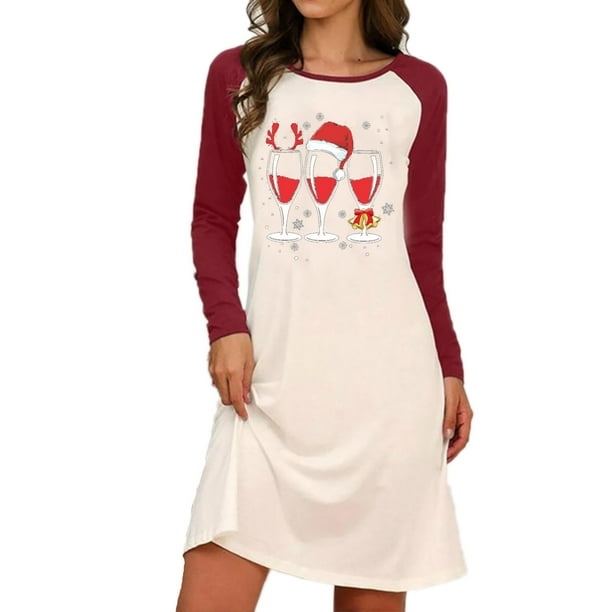 Vestido suelto informal de manga larga con estampado navideño y cuello redondo para mujer Fridja nbo1103