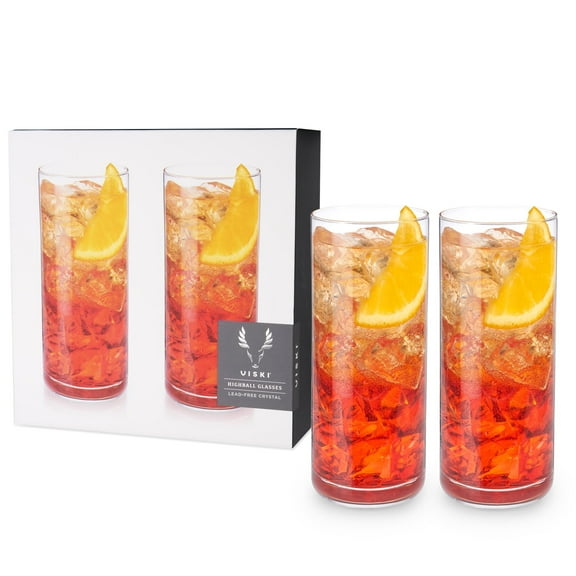 Viski Crystal Highball Tumblers Set of 2 - Premium Crystal Drinking Glasses, Fancy High ball Tall Cocktail Glassware Gift Set, 16 oz