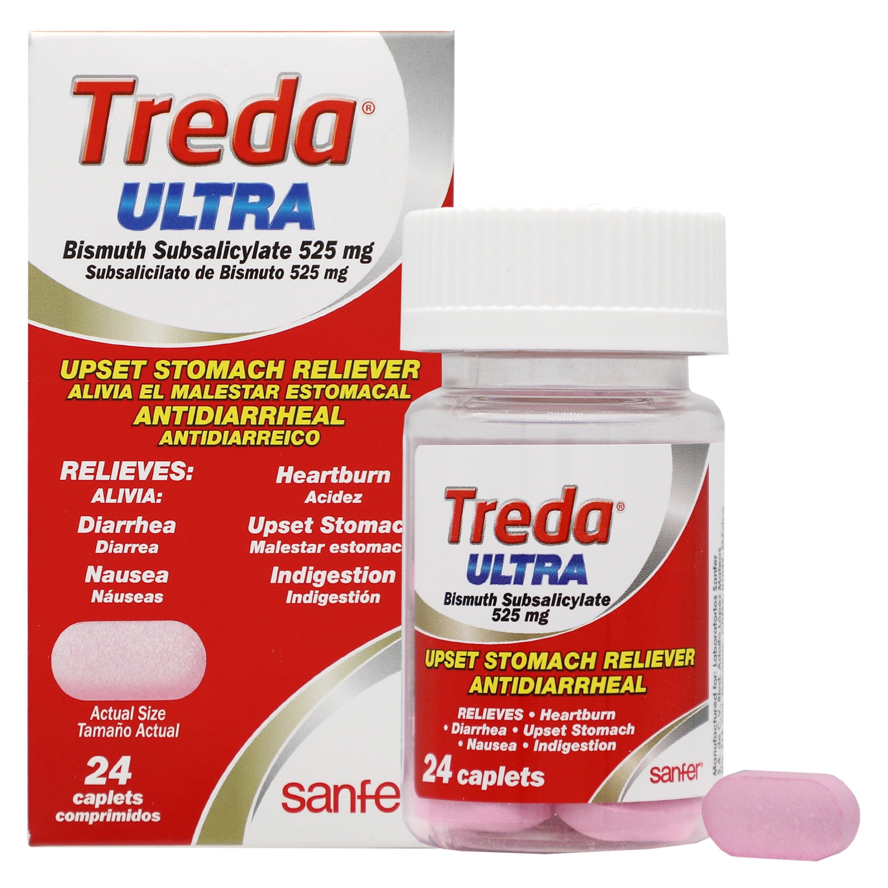 Treda Ultra Caplets for Upset Stomach, Diarrhea, Indigestion - 24 Count