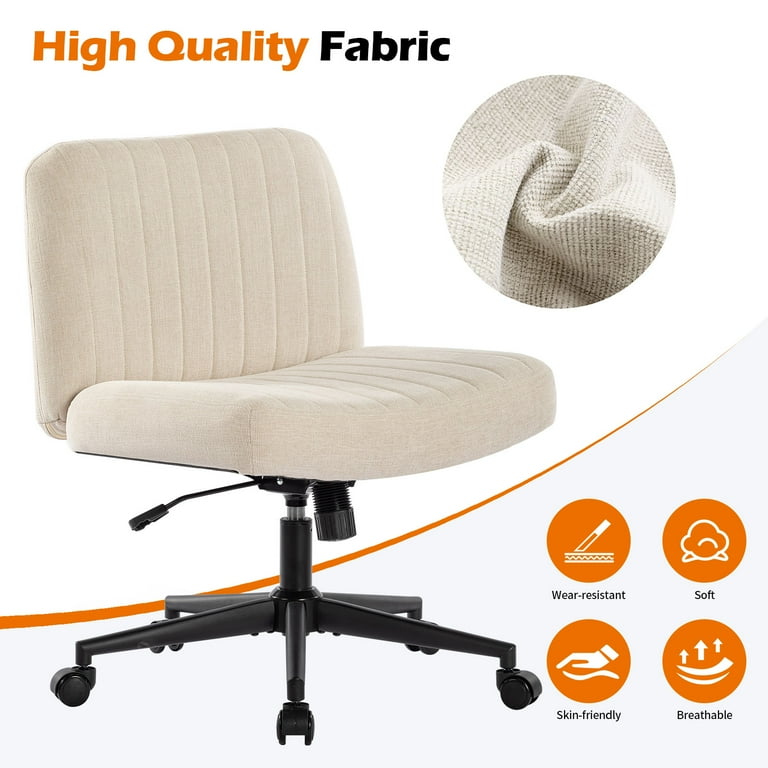 JONPONY Office Chair Armless Desk Chair with Wheels Fabric Padded Wide Seat Home Office Chairs 115 Rocking Mid Back Cute Computer Chair for Bedroom Vanity Makeup Beige Walmart