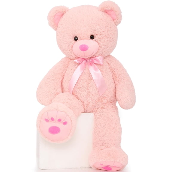 MorisMos Pink Giant Teddy Bear 35.4" Stuffed Animal Soft Big Plush Toy with Bowknot and Footprint