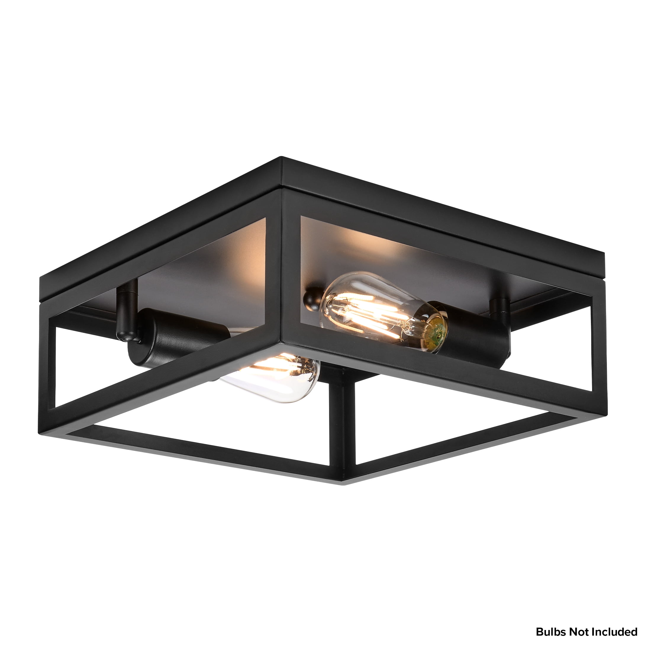 Maxxima 12” 2-Light Indoor / Outdoor Flush Mount Ceiling Light Fixture, Square Black Farmhouse Fixture, Bulbs Not Included