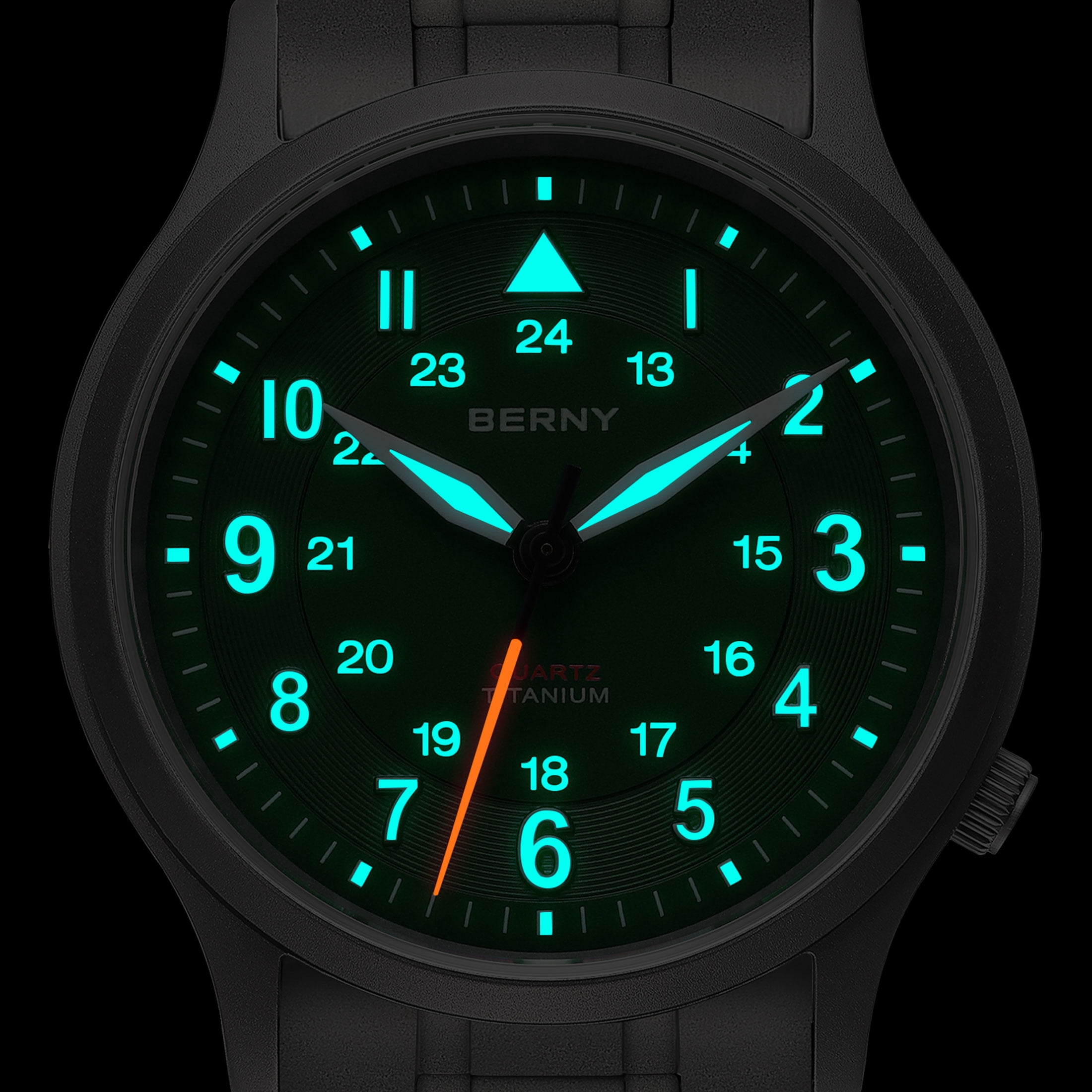 BERNY Titanium Watches for Men, Japanese Quartz Movement Men's Field Watch, 5ATM Waterproof Military Wristwatch for Men, Analog Sport Watches with Super Luminous, Green