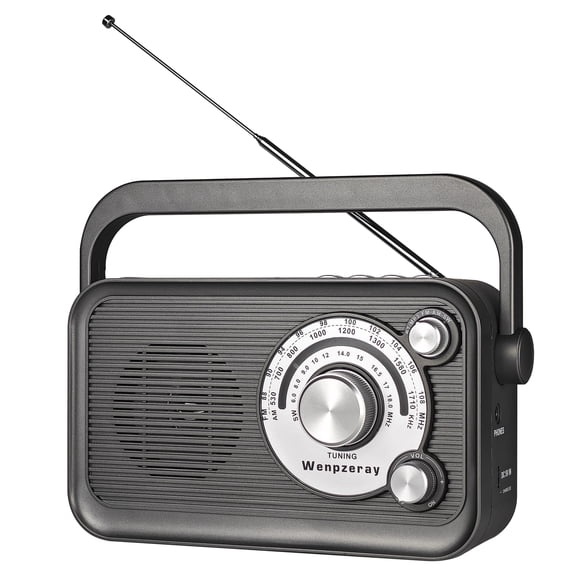 Retro Portable AM FM Shortwave Radio, Easy Tuning Big Knob Bluetooth Speaker Type-C Charging Wenpzeray D218(Grey)