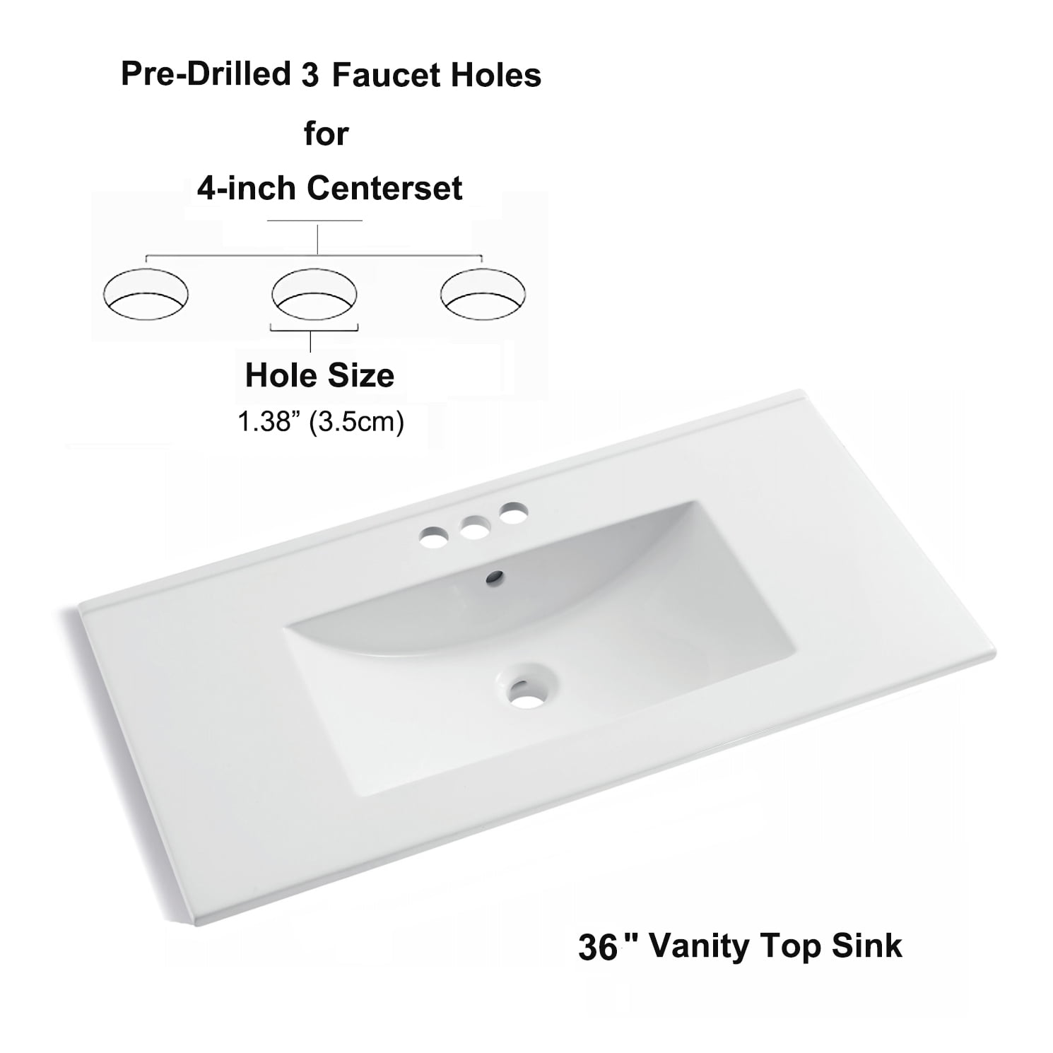 MEJE 36x18 inch Drop in Rectanglar 3 Holes Bathroom Sink, Vanity Top