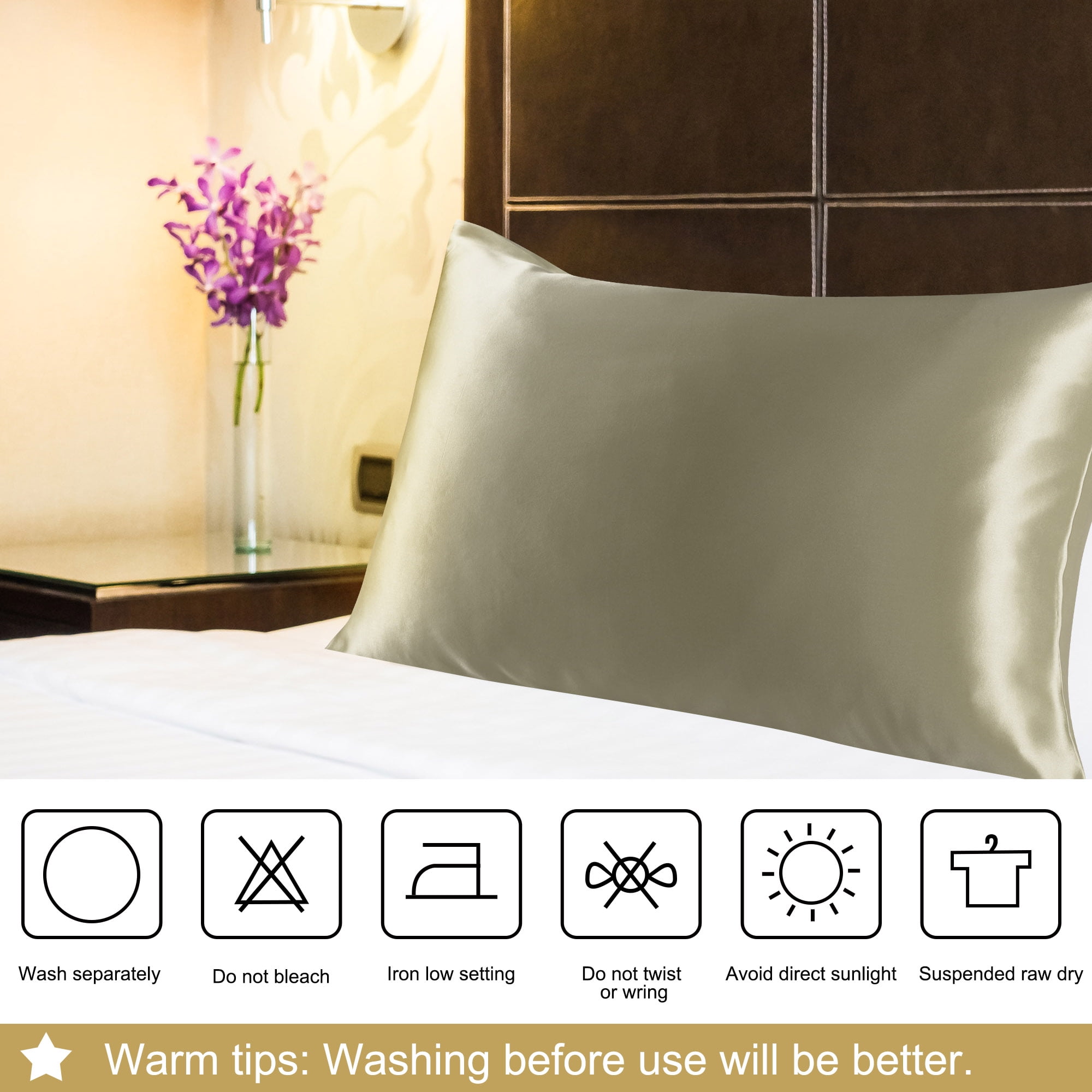 PiccoCasa Silk Pillowcases Set of 4, Standard(20"x26"), Light Coffee Color