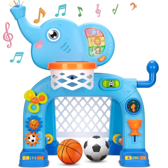 KIZZYEA Toys for 1 2 3 Years Old Boys Girls, Toddler Basketball Hoop & Soccer Goal Sports Toy, Interactive Musical Toys, Montessori Toys, Christmas Birthday Gift for Bab