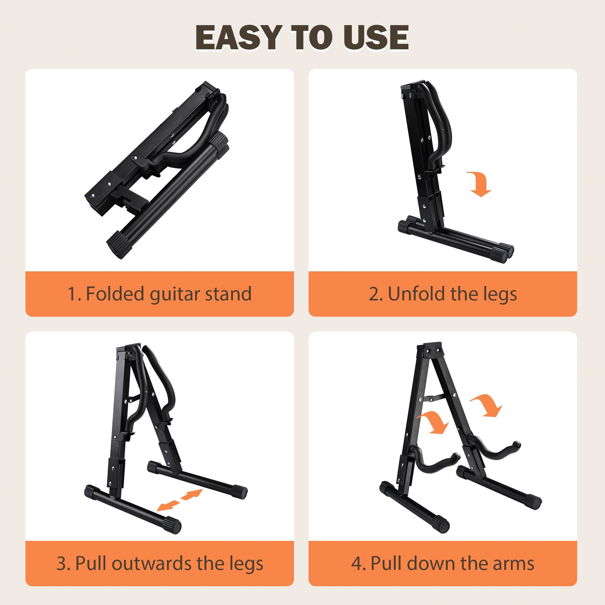 Yescom Folding Guitar Stand Floor A-Frame with Foam Arms Black Instrument Display Stand Universal Fit for Acoustic Guitars Banjo Electric Bass