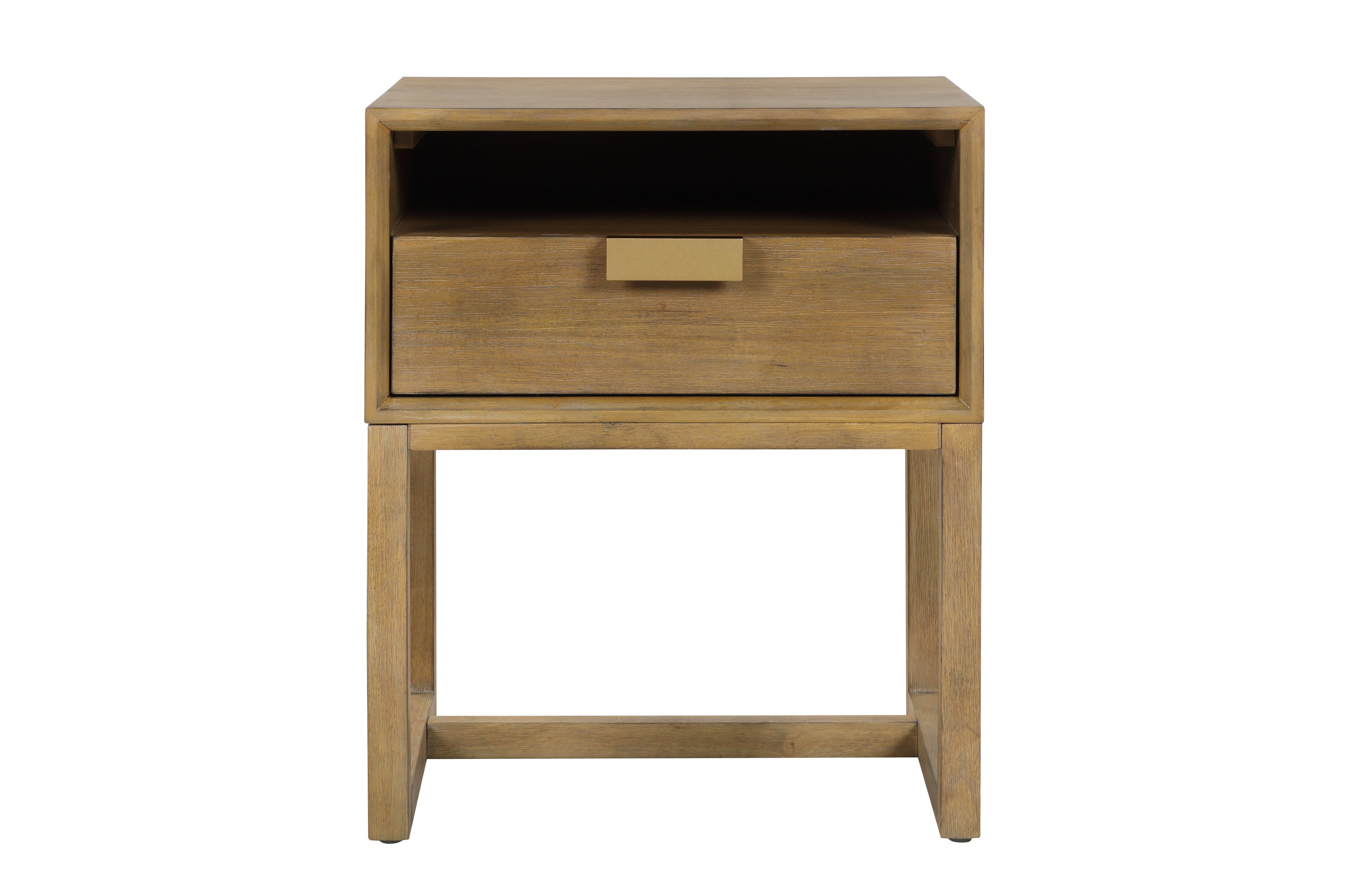 Nathan James Luke Light Brown Wood Nightstand Bed Side Table, Side Sofa End Table with Storage Drawer and Cubby