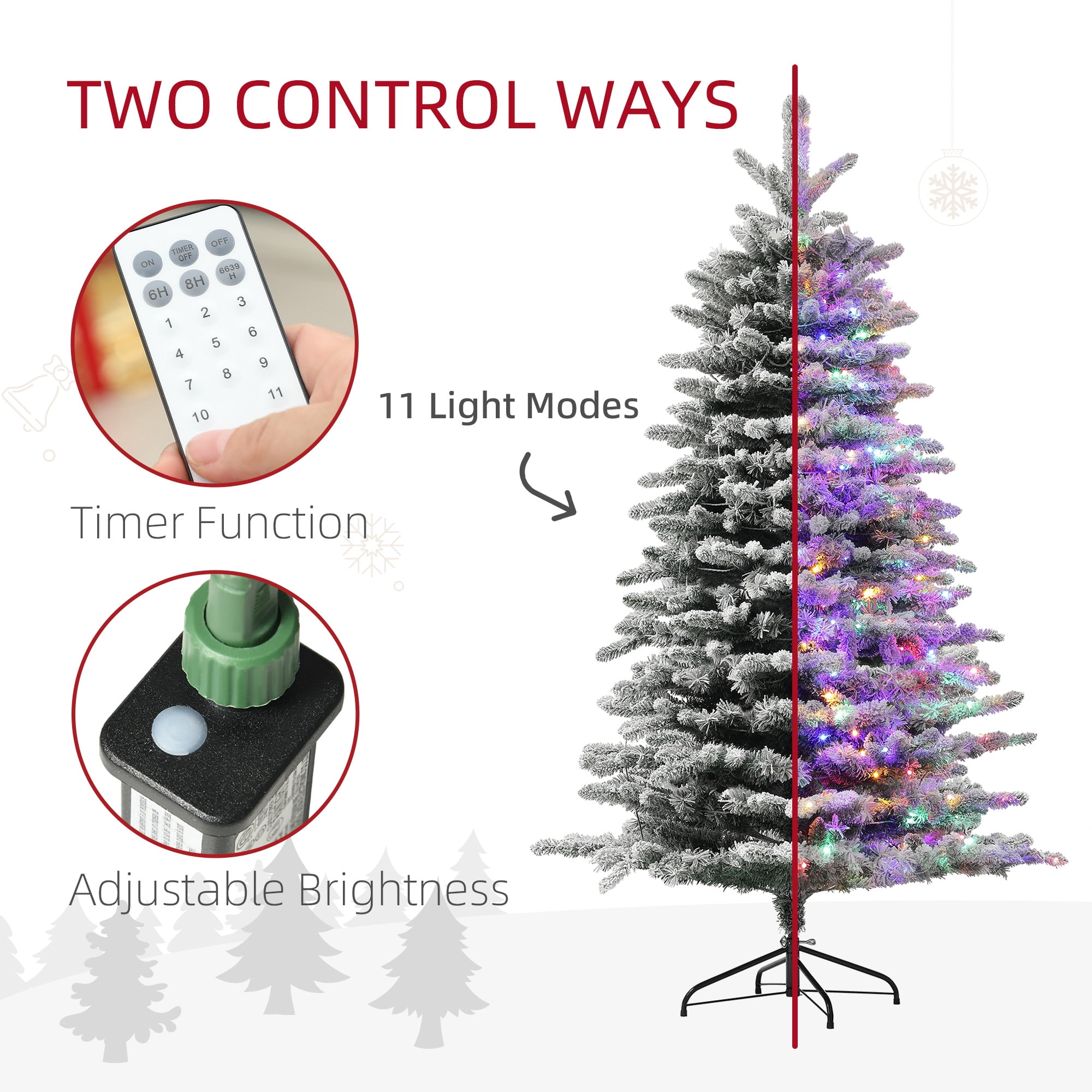6.5ft Prelit Flocked Christmas Tree 990 Tips 400 Dual Color LED Lights Remote Timer Indoor Decor