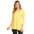 thumbnail image 1 of High Secret Women's Yellow Eyelet Embellishments Relaxed Fit 3/4 Sleeves Tunic Top, 1 of 5