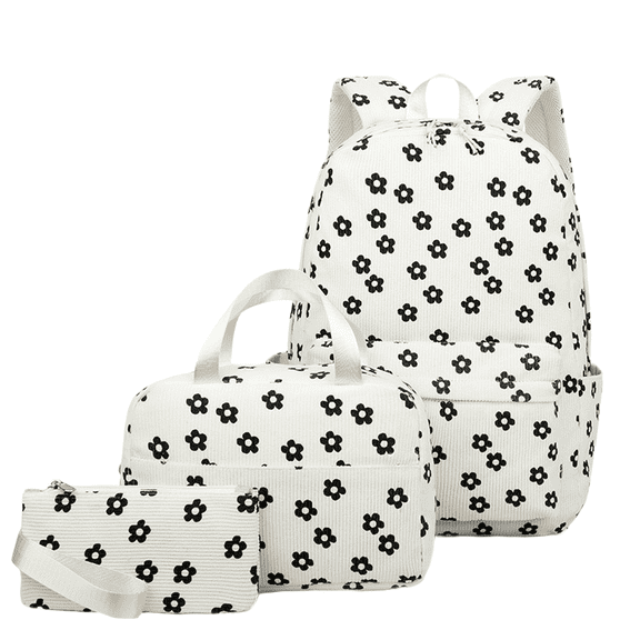 Corduroy School Backpack Girls Kids Teens School Bookbags Schoolbag Set with Lunch Box Pencil Bag