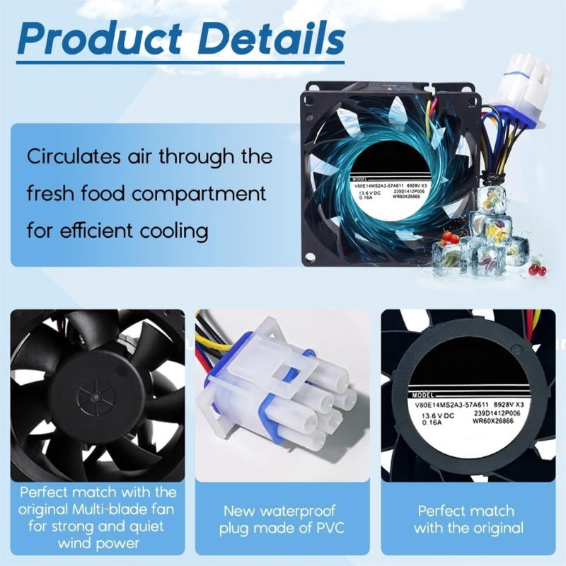 ANXPTIME Heavy Duty 13.6V 0.16A WR60X26866 Evaporator Fan Motor Replacement Part