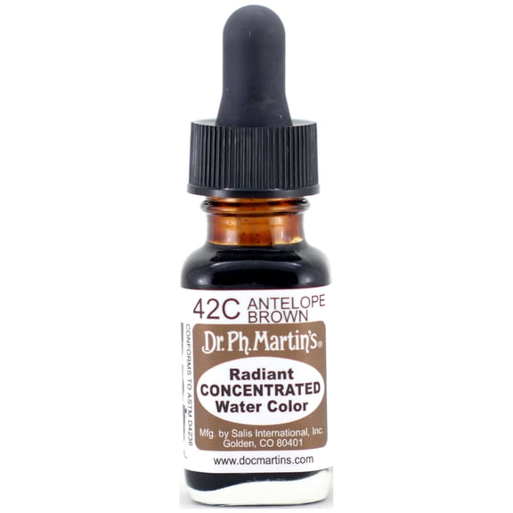 Dr. Ph. Martin's® Radiant Concentrated Water Color (42C) Watercolor Bottle, ½ US fl oz, Antelope Brown, 1 Bottle