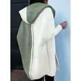 thumbnail image 6 of Women Fall and Winter Open Front Long Sleeve Hooded Knit Cardigan Color Block Outwear Coats White&Light Green L, 6 of 7
