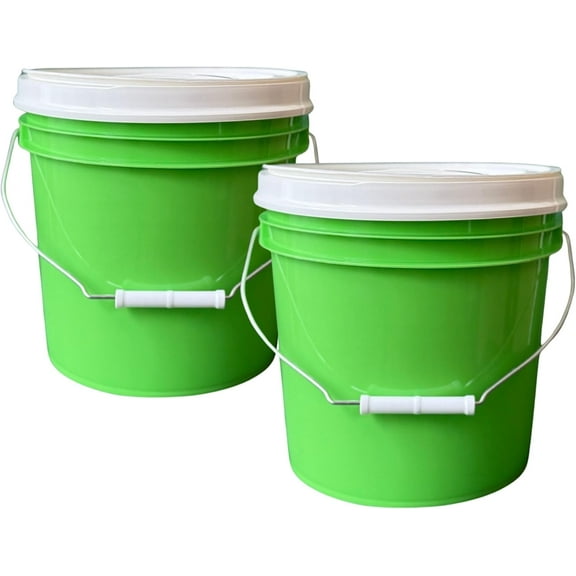 House Naturals 2 Gallon Food Grade - BPA Free Made in USA Buckets Lime Color pails with Screw On Gasket Lids- 2 Pack