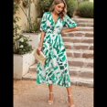 thumbnail image 4 of Vestidos de Verano para Mujer 2025, Informales, con Mangas Abullonadas, Cuello en V, Florales, Estilo Bohemio, Vestido . Verde S, 4 of 10