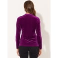 thumbnail image 3 of Blusa casual de manga larga con cuello en V de terciopelo para mujer Allegra K Púrpura S, 3 of 4