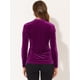 thumbnail image 3 of Blusa casual de manga larga con cuello en V de terciopelo para mujer Allegra K Púrpura S, 3 of 4