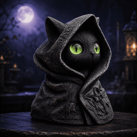 SIYTUAU Mysterious Hooded Cat Statue Halloween Decorative Item For Home Indoor Outdoor Decor Resin Material