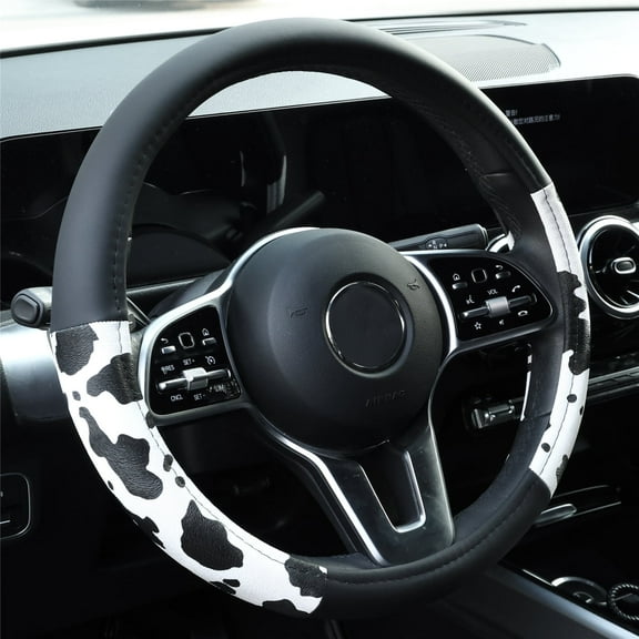XUKEY Cow Print Car Steering Wheel Cover Anti-slip Leather 14.5"-15" Universal