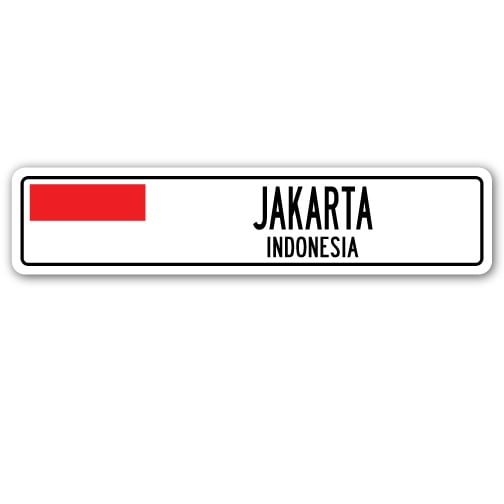 JAKARTA, INDONESIA Street Sign Indonesian flag city country road wall