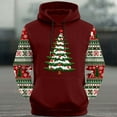 thumbnail image 5 of UVEASISHA Men's Ugly Christmas Hoodie Fashion Xmas Tree Print Fleece Sweatshirt Drop Shoulder Long Sleeve Hooded Sweatshirts Oversized Pullover Tops Wine XS, 5 of 6