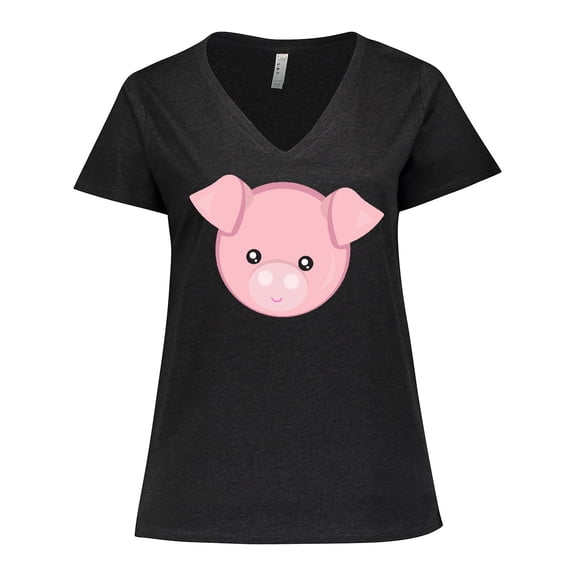 Inktastic Cute Pig, Little Pig, Pig Head, Pink Pig Women's Plus Size V-Neck T-Shirt