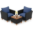 thumbnail image 4 of Costway 3PCS Patio Rattan Furniture Set Cushioned Sofa Storage Table Wood Top Navy, 4 of 10