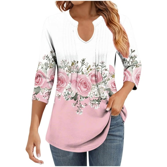 Fall Shirt Shirts Plus Size T Shirt 3/4 Sleeves Women Blouses New & Trending
