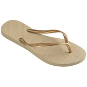Havaianas Women Slim Flip Flops - صندل الربيع والصيف للنساء - رمادي رملي / ذهبي فاتح ، 6