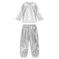 thumbnail image 4 of Hansber Kids Boys Girls Jazz Hip Hop Dance Outfit Shiny Metallic Long Sleeve Performance T-Shirt and Pants Set Silver 110, 4 of 7