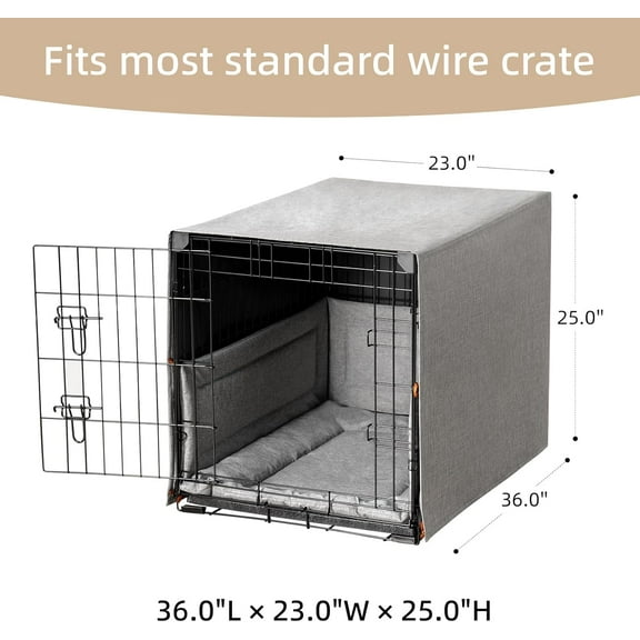 3-Piece Waterproof Dog Crate Cover Set with Kennel Cover, Bed Mat & Bumper Pad - Washable Pet Crate Accessories Fit for 36 Inch Dog Cages (36", Gray)
