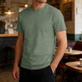 thumbnail image 5 of FINALGANG Mens Crew Neck Plain Blank Solid Color Short Sleeve T-Shirt Regular Fit Basic Daily Outdoor Soft Casual Shirts For Daily Wear Versatile Top Green XXL, 5 of 5