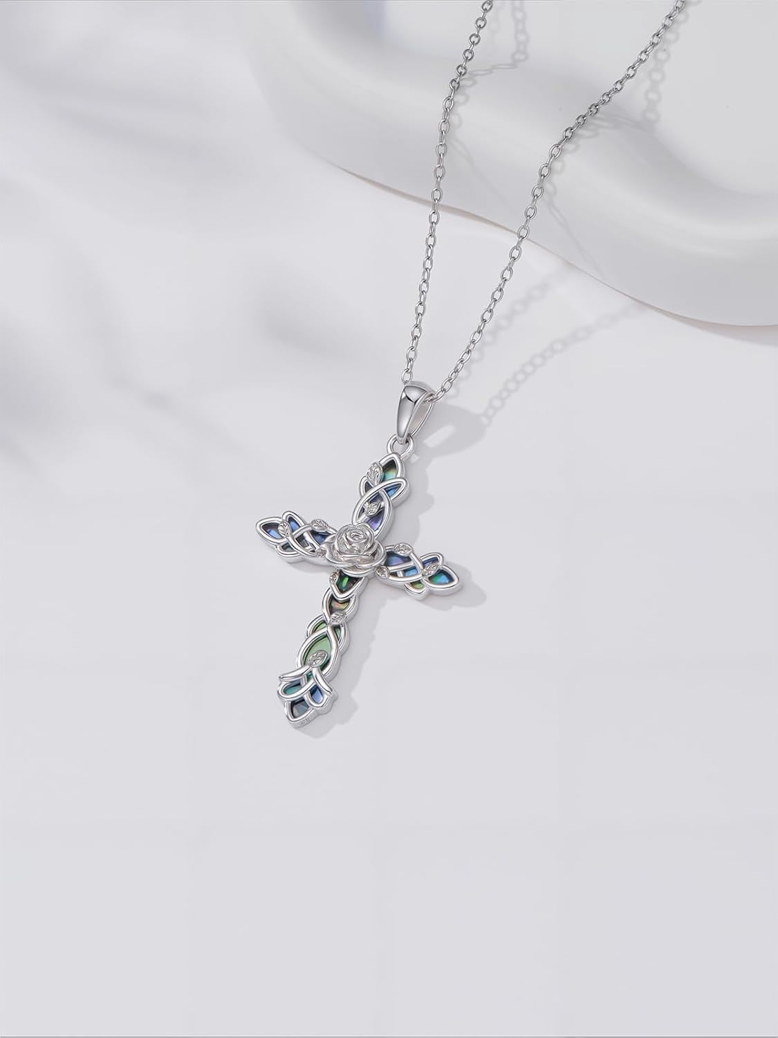 CACA LADY Vintage Rose Cross Necklace 925 Sterling Silver Rose Celtic Knot Pendant Gothic Cross Jewelry Gift for Women Birthday Christmas