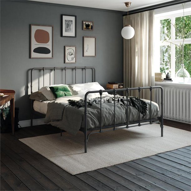 Likehome Lida Farmhouse Queen Metal Bed With Storage In Grey Com Likehome Lida Farmhouse Queen Metal Bed, Farmhouse Queen Bed Frame With Storage